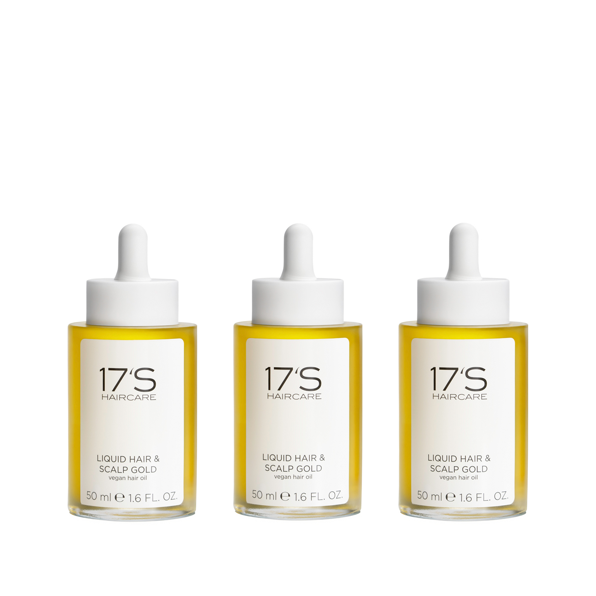 17's Haircare Liquid Hair & Scalp Gold 3-pack bundle with vegan hair oil for scalp care, shine and soft hair
