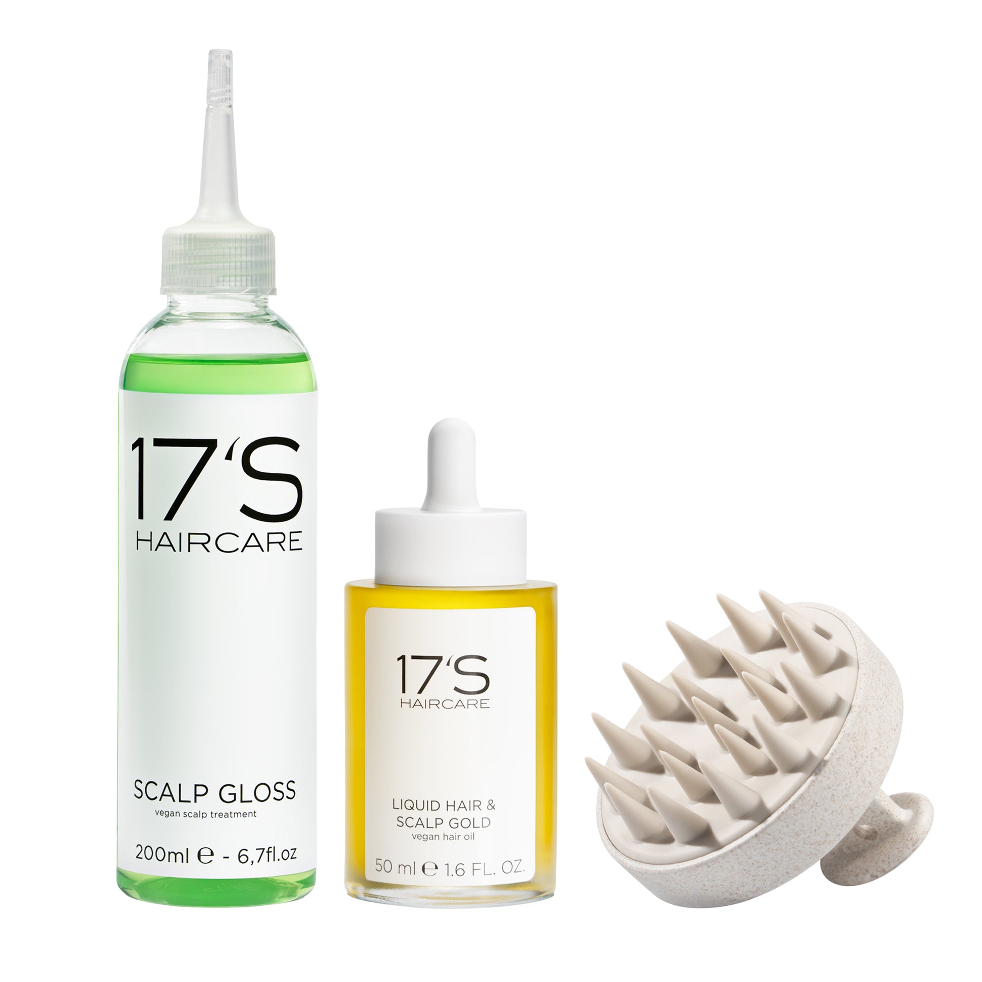 17's Haircare bundle with Scalp Gloss, Liquid Hair & Scalp Gold and Scalp Massager for scalp care, shine and healthy-looking hair