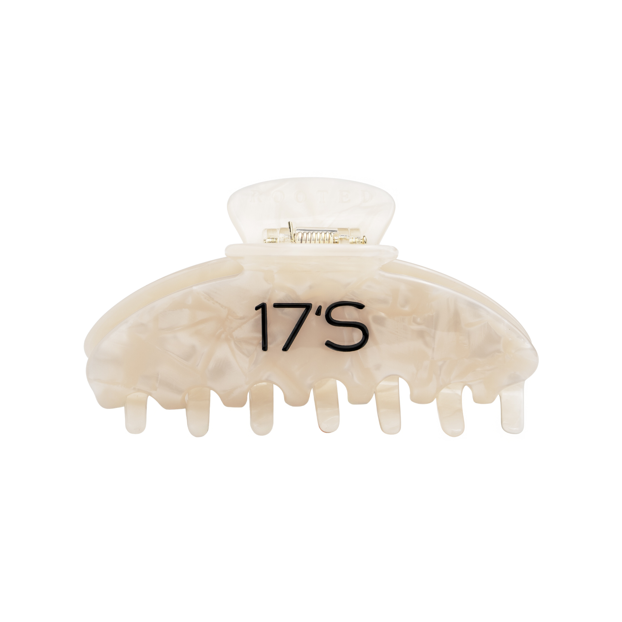 17's Haircare Vanilla Pearl Claw Clip holding an elegant updo with a secure comfortable hold