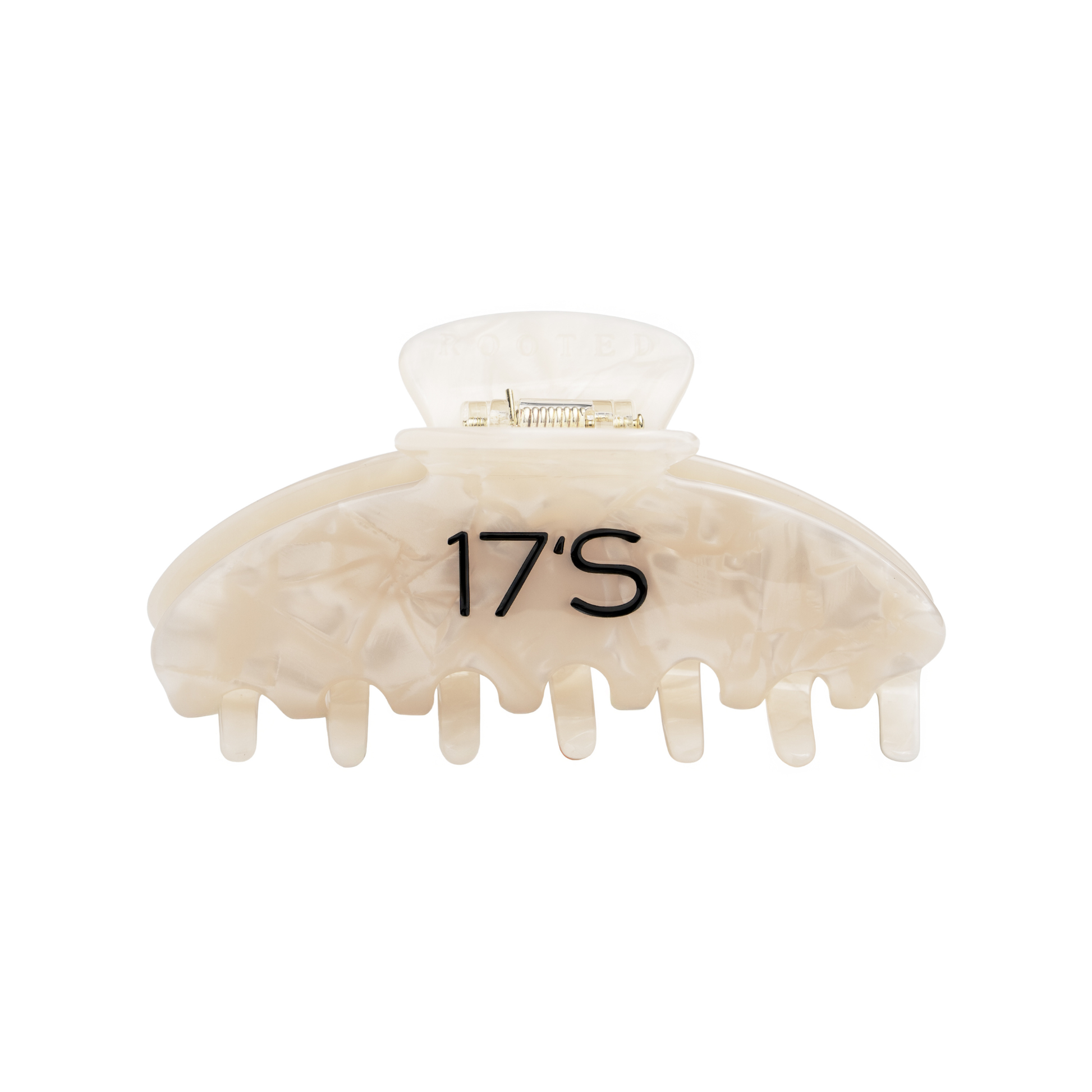 17's Haircare Vanilla Pearl Claw Clip holding an elegant updo with a secure comfortable hold