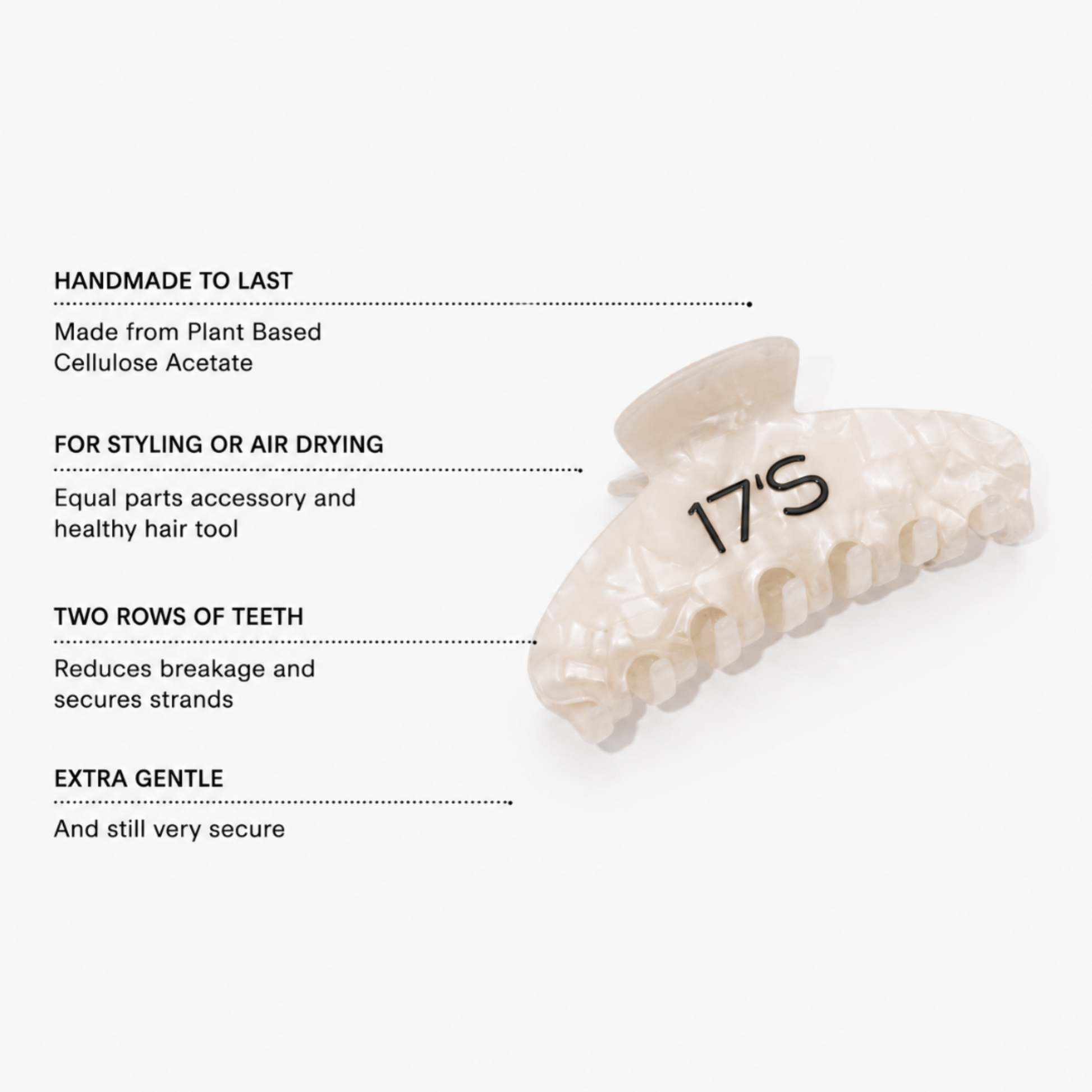 17's Haircare Vanilla Pearl Claw Clip for a secure comfortable hold without pulling or pressure