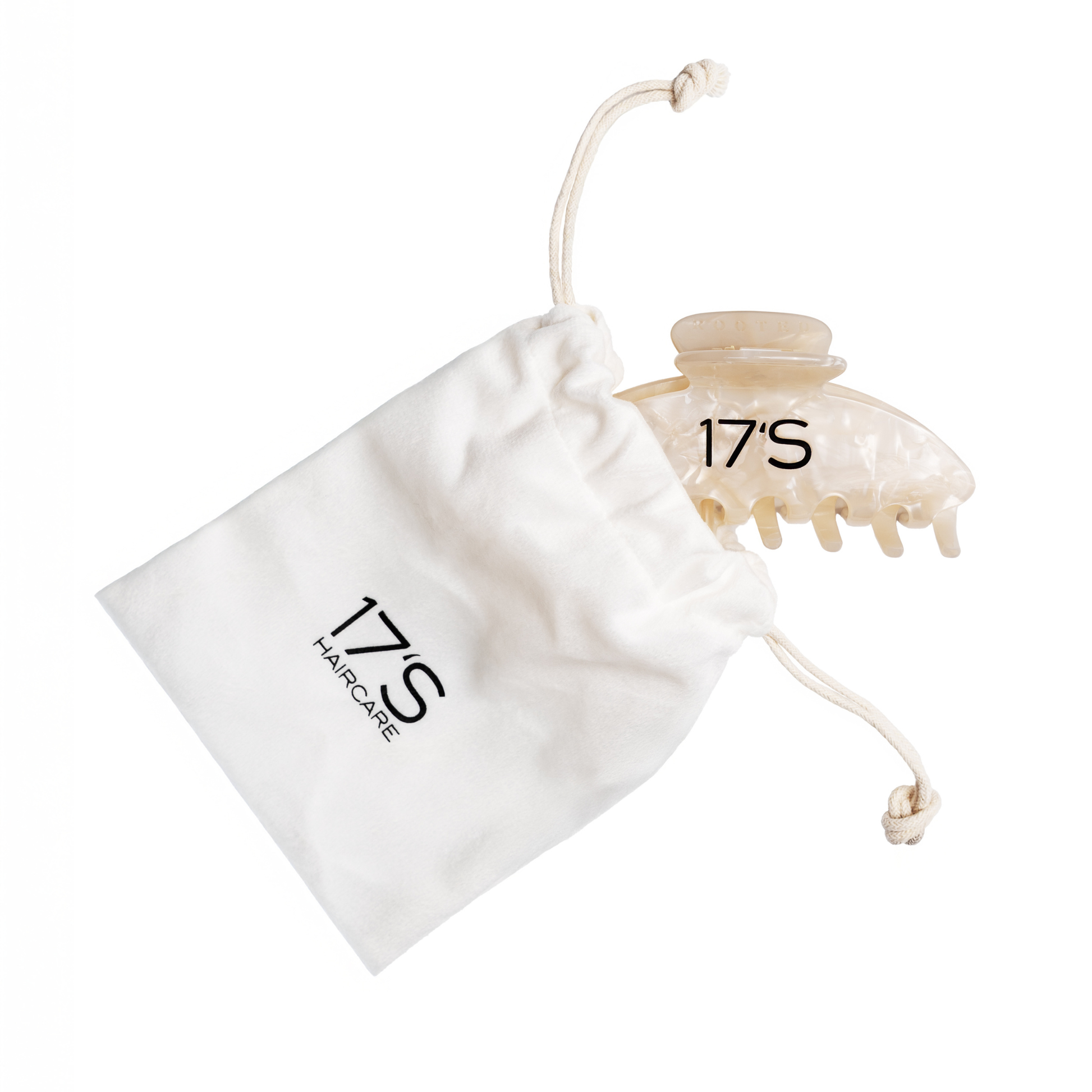 17's Haircare Vanilla Pearl Claw Clip with travel pouch for protected storage and everyday styling