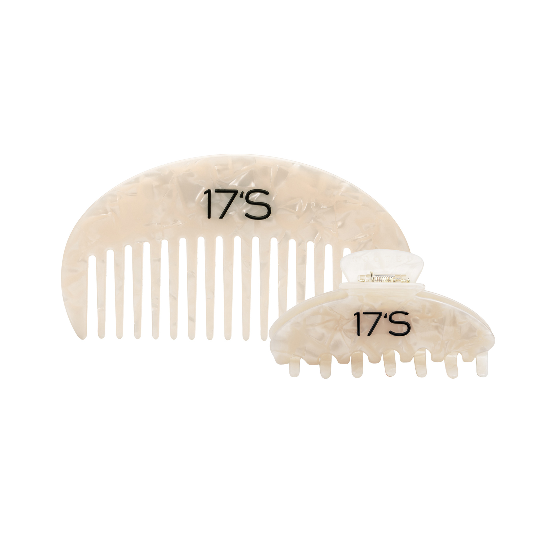 17's Haircare bundle with Vanilla Pearl Comb and Vanilla Pearl Claw Clip for gentle detangling and everyday hair styling